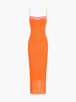 COMMENSE Vitamin C Mesh Lace Trim Long Dress* Casual Dresses|Vacation Dresses
