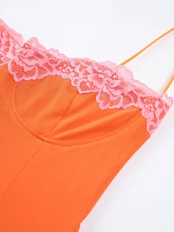 COMMENSE Vitamin C Mesh Lace Trim Long Dress* Casual Dresses|Vacation Dresses