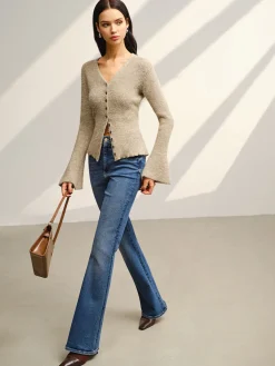 COMMENSE V-Neck Bell Sleeve Button Cardigan* Cardigans|Sweaters & Cardigans