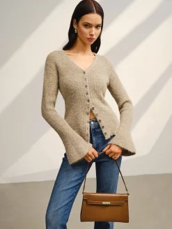 COMMENSE V-Neck Bell Sleeve Button Cardigan* Cardigans|Sweaters & Cardigans