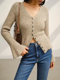 COMMENSE V-Neck Bell Sleeve Button Cardigan* Cardigans|Sweaters & Cardigans