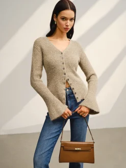 COMMENSE V-Neck Bell Sleeve Button Cardigan* Cardigans|Sweaters & Cardigans