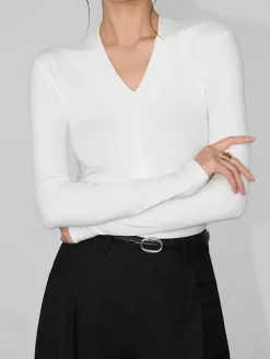 COMMENSE V-Neck Bodycon Jersey T-Shirt* T-shirts|Tops