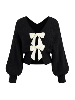 COMMENSE V-Neck Bow Front Twist Cardigan* Knitwear|Tops