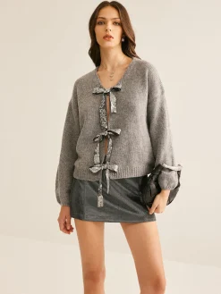 COMMENSE V-Neck Bow Knotted Cardigan* Cardigans|Sweaters & Cardigans