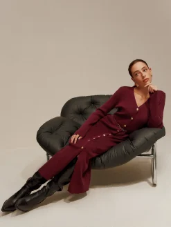 COMMENSE V-Neck Breasted Belted Sweater Long Dress* Sweater Dresses|Cocktail & Party Dresses