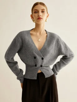 COMMENSE V-Neck Button Cinched Cardigan* Cardigans|Sweaters & Cardigans