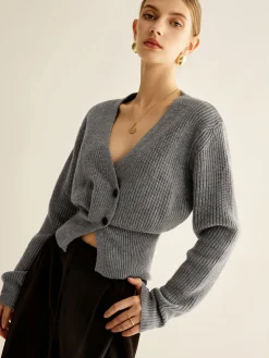 COMMENSE V-Neck Button Cinched Cardigan* Cardigans|Sweaters & Cardigans