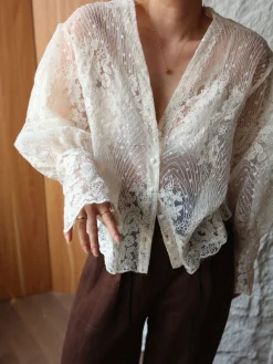 COMMENSE V-Neck Button Floral Sheer Shirt* Blouses & Shirts|Tops