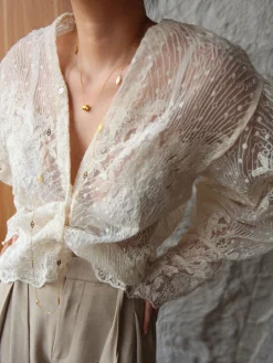COMMENSE V-Neck Button Floral Sheer Shirt* Blouses & Shirts|Tops