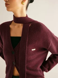 COMMENSE V-Neck Button Knit Outerwear With Scarf* Sweater Tops|Outerwear