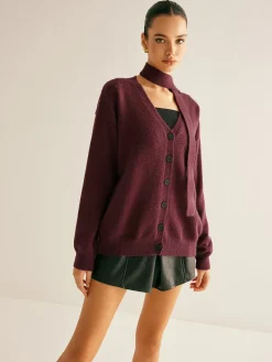 COMMENSE V-Neck Button Knit Outerwear With Scarf* Sweater Tops|Outerwear