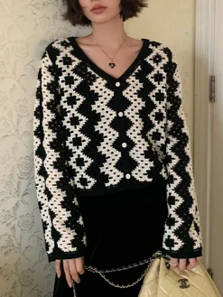 COMMENSE V-Neck Chevron Breasted Cardigan* Knitwear|Tops