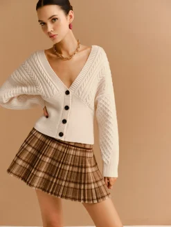 COMMENSE V-Neck Cinched Waist Twist Button Cardigan* Knitwear|Tops