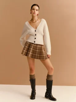 COMMENSE V-Neck Cinched Waist Twist Button Cardigan* Knitwear|Tops