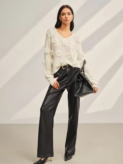 COMMENSE V-Neck 3D Flower Knit Top* Sweater Tops|Sweaters & Cardigans