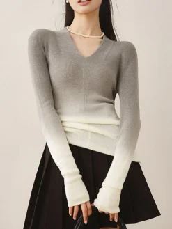 COMMENSE V-Neck Gradient Slim Knit Top* Sweater Tops|Sweaters & Cardigans