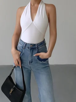 COMMENSE V-Neck Halter Open Back Tank Top* Sweater Tops|Tank Tops & Camis