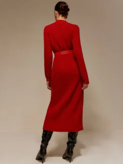 COMMENSE V-Neck Long Sleeve Belted Sweater Dress* Sweater Dresses|Work Dresses