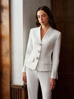 COMMENSE V-Neck Metal Button Petite Blazer* Blazers|Outerwear