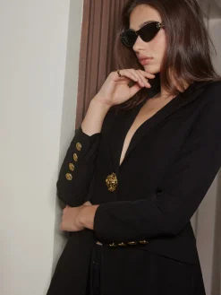 COMMENSE V-Neck Metal-Button Split Blazer* Outerwear|Blazers