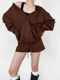 COMMENSE V-Neck Oversized-Pocket Hoodie* Sweatshirts & Hoodies|Tops