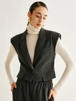 COMMENSE V-Neck Pinstripe Button Vest* Outerwear|Vests