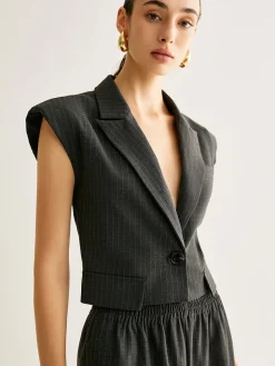 COMMENSE V-Neck Pinstripe Button Vest* Outerwear|Vests