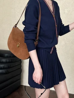 COMMENSE V-Neck Pleated Jersey Skirt Set* Skirt Sets|Long Sleeve Sets