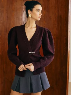 COMMENSE V-Neck Puff-Sleeve Cardigan* Cardigans|Sweaters & Cardigans