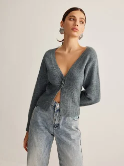 COMMENSE V-Neck Ribbed Split Slim Cardigan* Cardigans|Sweaters & Cardigans