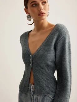 COMMENSE V-Neck Ribbed Split Slim Cardigan* Cardigans|Sweaters & Cardigans