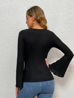 COMMENSE V-Neck Ruffle Slim Top* T-shirts|Tops