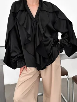 COMMENSE V-Neck Ruffle Thin Blouse* Blouses & Shirts|Tops