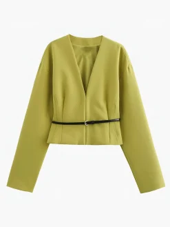 COMMENSE V-Neck Slim Belted Blazer* Outerwear|Blazers