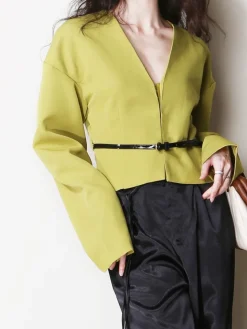 COMMENSE V-Neck Slim Belted Blazer* Outerwear|Blazers
