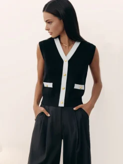 COMMENSE V-Neck Solid Button Knitted Vest* Sweater Vests|Sweaters & Cardigans