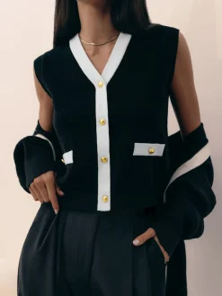 COMMENSE V-Neck Solid Button Knitted Vest* Sweater Vests|Sweaters & Cardigans