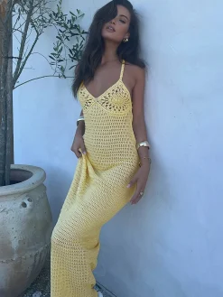 COMMENSE V-Neck Spaghetti Strap Sweater Long Dress* Sweater Dresses|Vacation Dresses