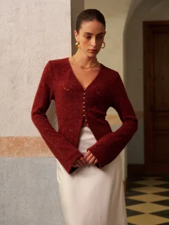 COMMENSE V-Neck Split Lace Blouse* Tops