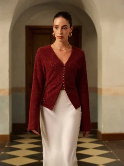 COMMENSE V-Neck Split Lace Blouse* Tops