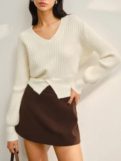 COMMENSE V-Neck Split Short Sweater* Sweater Tops|Sweaters & Cardigans