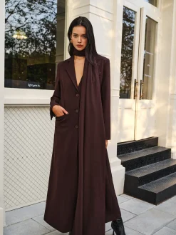 COMMENSE V-Neck Split Trench Coat With Scarf* Outerwear|Coats