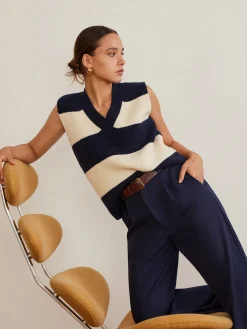 COMMENSE V-Neck Striped Sweater Vest* Sweater Vests|Sweaters & Cardigans