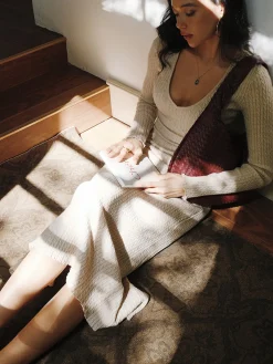 COMMENSE V-Neck Twist Crochet Dress* Casual Dresses|Work Dresses
