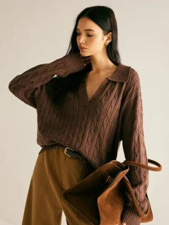 COMMENSE V-Neck Twist Lapel Sweater* Sweater Tops|Sweaters & Cardigans