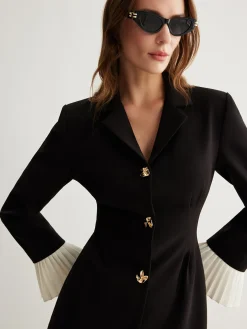 COMMENSE V-Neck Two-Tone Pleated Button Dress* Casual Dresses|Work Dresses