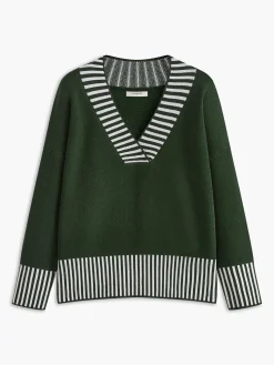 COMMENSE V-Neck Two-Tone Striped Sweater* Sweater Tops|Sweaters & Cardigans