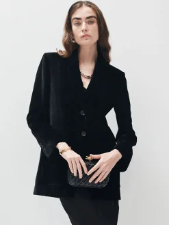 COMMENSE V-Neck Velvet Button Blazer* Outerwear|Blazers