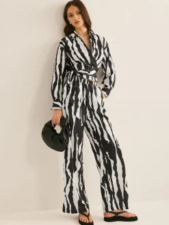 COMMENSE V-Neck Zebra Printed Pants Set* Pants Sets|Matching Sets